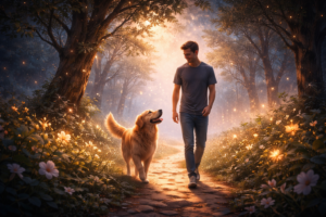 čovjek i pas šeću